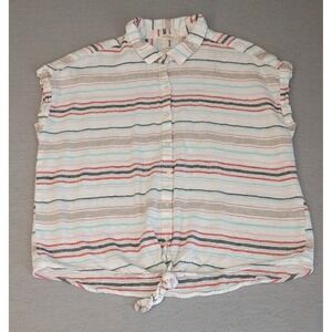 Weatherproof Vintage Top Blouse Sz L, Linen Blend Tie Bottom, Stripes, Casual